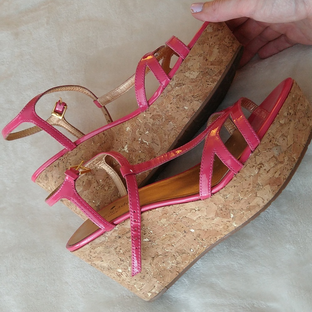Kate Spade Theodora Cork Wedge Platform Ankle Strap Pink Sandals - Picture 8 of 16